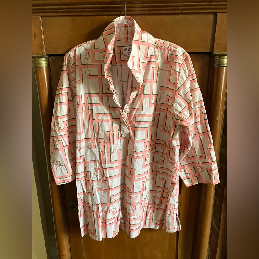 Holly Shae blush horsebit geometric print Ruth top w/sash Sz M/L